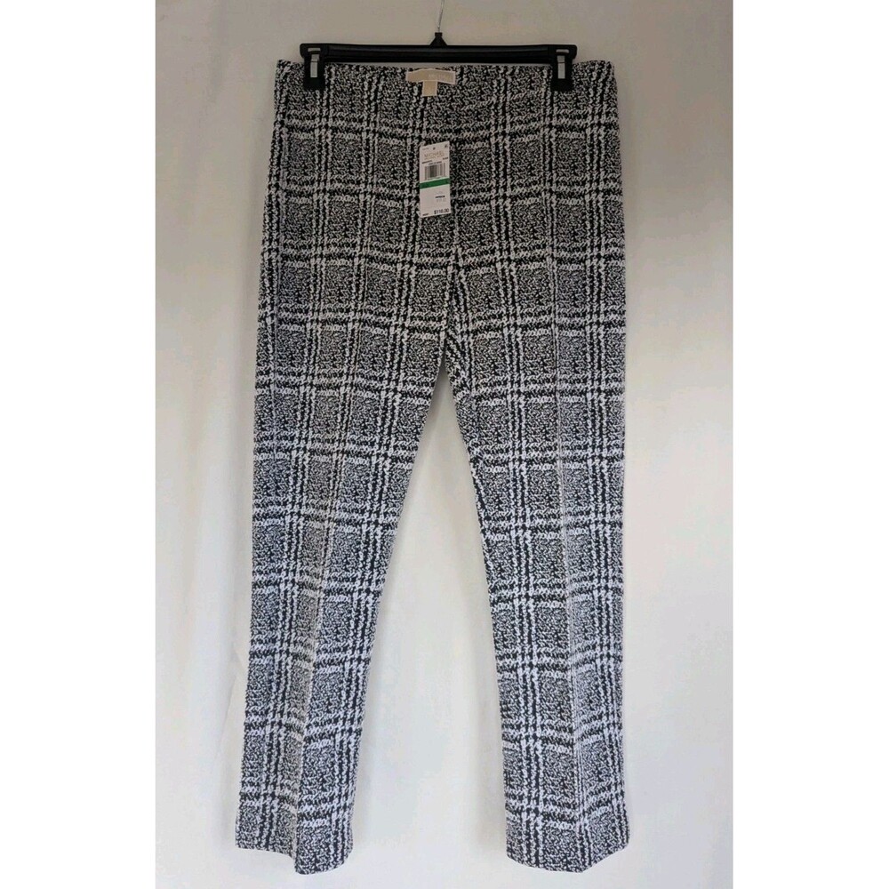 Michael Kors Women’s L Black White Glen Plaid Side Zipper Pants NWT $110